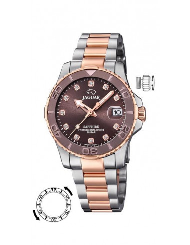 Reloj para mujer Jaguar J871/2 de cuarzo Suizo con fecha. Plateado y rosado, dial chocolate, cristal de zafiro, 200m.