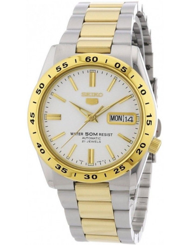 Reloj de hombre Seiko 5 SNKE04K1 automático plateado y dorado, con calendario, cristal mineral. WR50