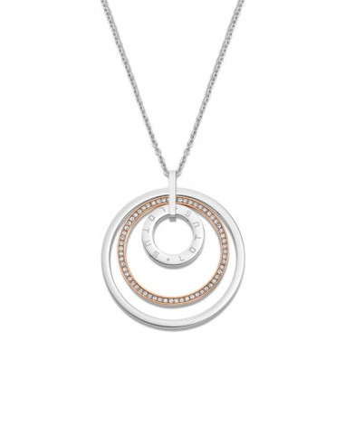 Collar Lotus LS2090-1/2 en acero con colgante circular plateado y rosado con circonitas