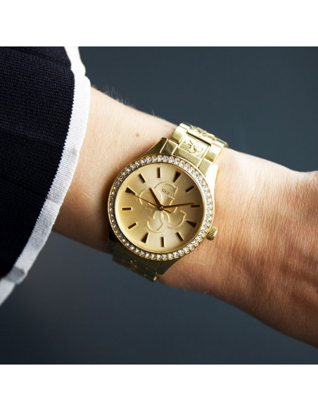 Reloj Guess Anna W1280L2 de mujer en acero dorado con circonitas puesto