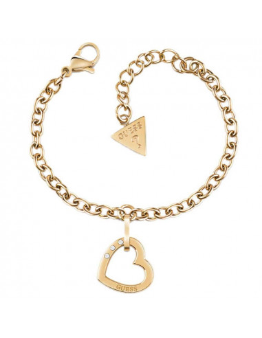 Pulsera de mujer Guess UBB29075-S Hearted Chain en acero chapado oro amarillo y colgante corazón.