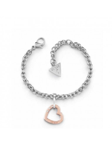 Pulsera de mujer Guess UBB29078-S Hearted Chain, acero chapado oro rosa y rodio con colgante corazón.