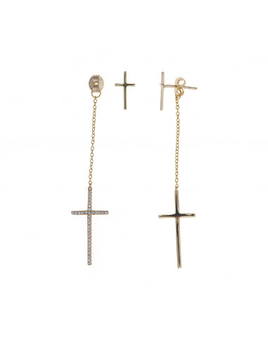 Pendientes plata chapado dorado cadena cruces circonitas blancas Salvatore
