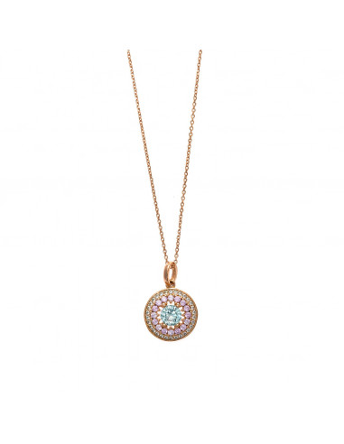 Collar Salvatore 136C0161 en plata 925 con baño de oro rosa, cadena de 40 cm y colgante formado por espinelas verdes y rosas.