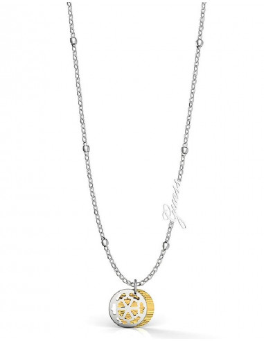 Collar Guess UBN29099 Peony art con cadena plateada y medallas labradas en dorado y plateado.