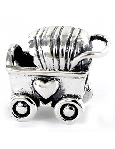 abalorio carrito bebé en plata de primera ley 925
