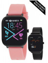 Reloj Marea Smart B58006/3, caja negra cuadrada de 1,3 pulgadas, correa de silicona rosa y otra negra de regalo