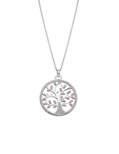 Collar Lotus LP1897-1/1 en plata 925 con colgante en forma circular del árbol de la vida con circonitas transparentes y rosas.