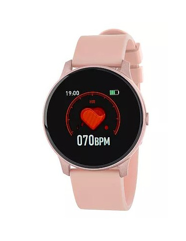 Reloj Marea Smart B59006/3, caja rosada redonda de 1,3 pulgadas, correa de silicona rosa.