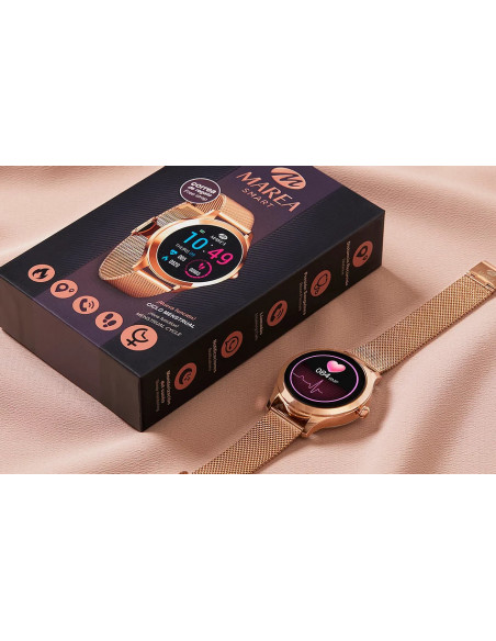 Reloj Marea Smart B59005/5 redondo, caja rosa con dos correas, una blanca de silicona y otra rosada metálica foto