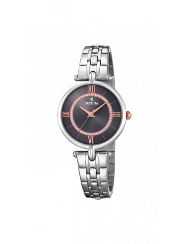 Reloj Festina Extra F20315/2 analógico de mujer, movimiento de cuarzo, correa de acero inoxidable y pedrería en dial.