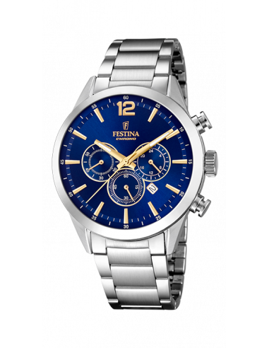 Reloj Festina hombre F20343/2 cronógrafo, movimiento de cuarzo, correa de acero inoxidable y dial azul