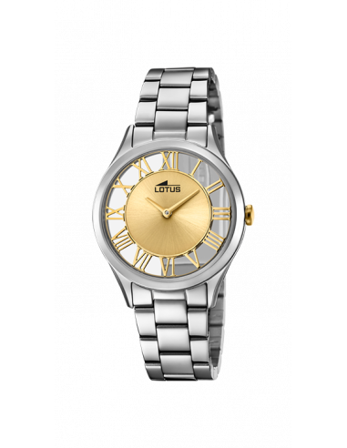 Reloj Lotus Trendy 18395/2 en plateado con dial dorado y transparente