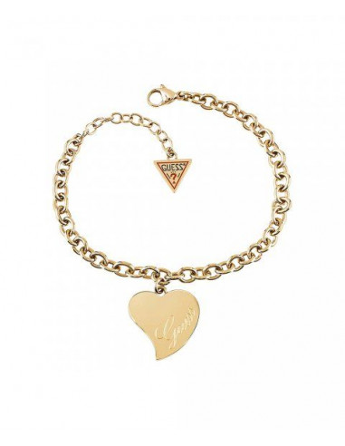 pulsera de mujer Guess Love en dorado con colgante corazón y logo Guess UBB28095-S