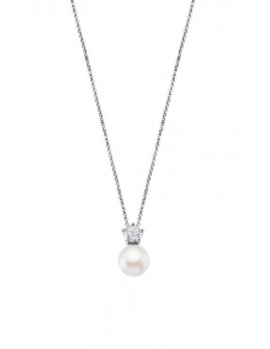 Collar plata con perla y circonita 5 garras Lotus LP1800-1/1