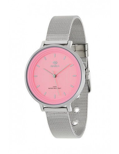 Reloj Marea B41197/2 para mujer en acero inoxidable, dial rosa y correa de malla. Cristal mineral, sumergible 30m,