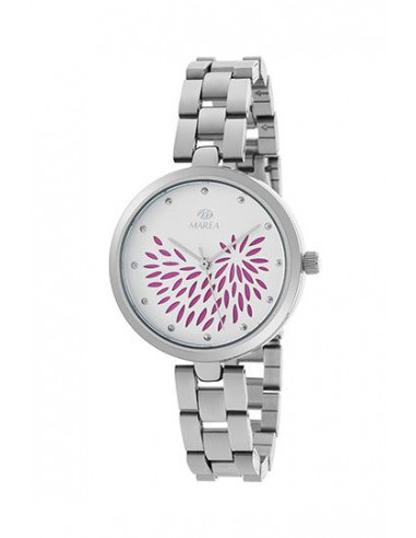 Reloj Marea para mujer B41243/1 Trendy en acero de 34mm con dial blanco y circonitas moradas, sumergible a 30m.