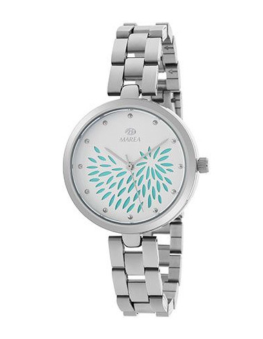 Reloj Marea para mujer B41243/4 Trendy en acero de 34mm con dial blanco y circonitas verde turquesa, sumergible a 30m.