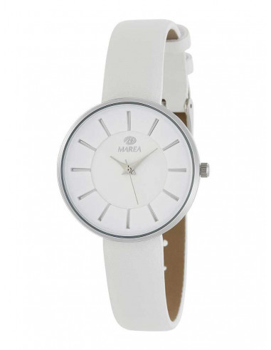 Reloj Marea para mujer B41244/1 Trendy en acero plateado de 34mm con dial blanco y correa de piel blanca, sumergible a 30m.