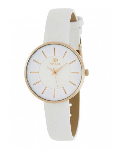 Reloj Marea para mujer B41244/7 Trendy en acero dorado de 34mm con dial blanco y correa de piel blanca, sumergible a 30m. ‎