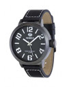 Reloj Marea B54072/2 en acero gris titanio de 50mm, dial negro con números, índices y agujas blancos y correa de piel negra. ‎