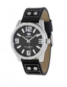Reloj Marea B54075/1 en acero plateado de 50mm, dial negro con números, índices y agujas blancos y correa de piel negra. ‎