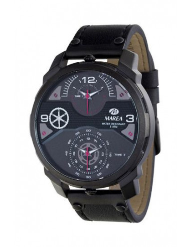 Reloj de hombre Marea B54096/2 de acero inoxidable 50mm, con doble visualización de hora y correa de cuero