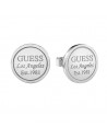 Pendientes Guess American Dream UBE28034 botón en acero rodiado, con logo de Guess y inscripción "Los Angeles est. 1981".