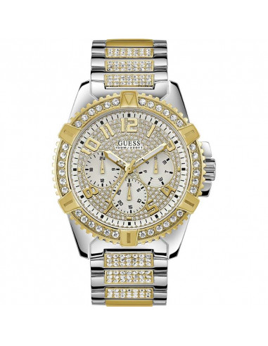Reloj de hombre Guess Frontier W0799G4 plateado y dorado con pavé de cristales Swarovski®. Cuarzo, calendario, cristal mineral