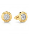 Pendientes de botón Guess UBE78023 Love Knot en dorado con inscripción Guess y cristales Swarovski®.