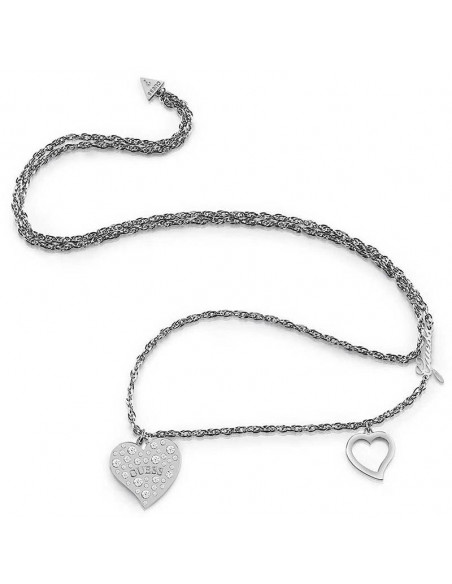 Collar largo Guess Unchain my heart con cadena tipo love y dos charms de corazones con cristales Swarovski®.