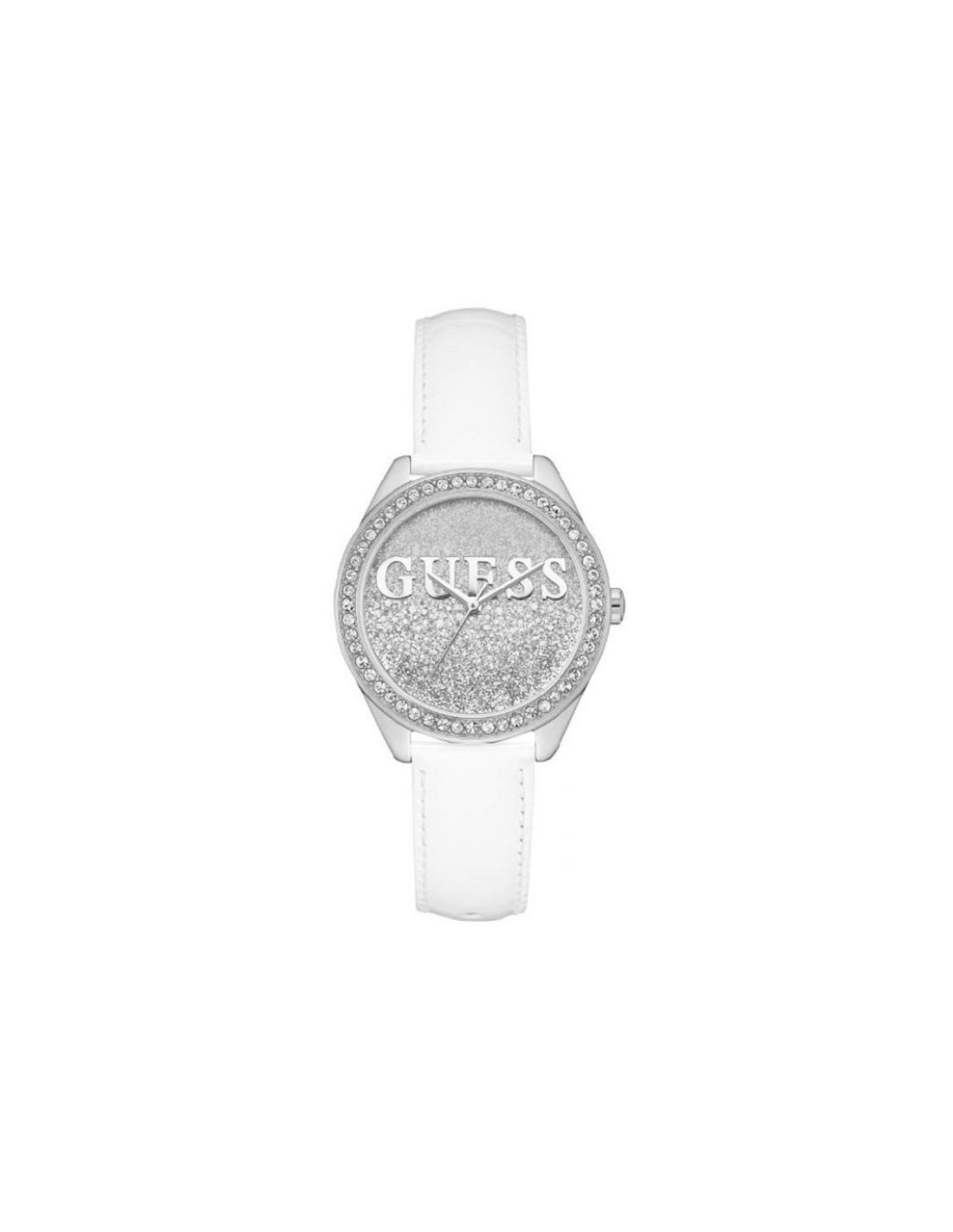 Reloj Guess Glitter Girl W0823L1 plateado Swarovski® y piel blanca