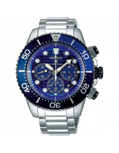 Reloj de hombre Seiko Prospex SSC675P1 Divers Solar, cronógrafo con dial azul metalizado y cristal Hardlex. WR200