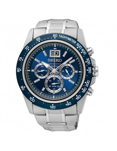 Reloj de hombre Seiko SPC235P1 Lord, de cuarzo con cronógrafo y dial azul metalizado. Cristal Hardlex. WR100