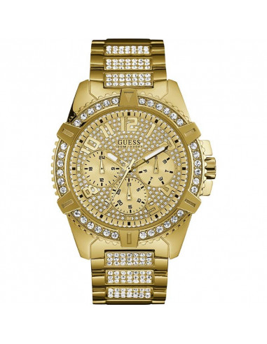 Reloj de hombre Guess Frontier W0799G2 dorado con pavé de cristales Swarovski®. Cuarzo, calendario, cristal mineral. WR50.