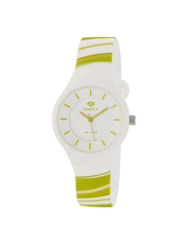 Reloj Marea B35325/31 para mujer Sunrise en blanco con líneas en tonos verde claro y dial blanco. WR100.