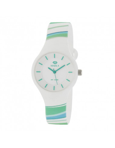 Reloj Marea B35325/32 para mujer Sunrise en blanco con líneas en tonos verdes y dial blanco. WR100.