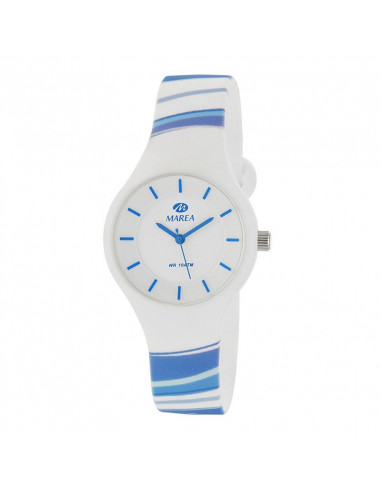 Reloj Marea B35325/33 para mujer Sunrise en blanco con líneas en tonos azules y dial blanco. WR100